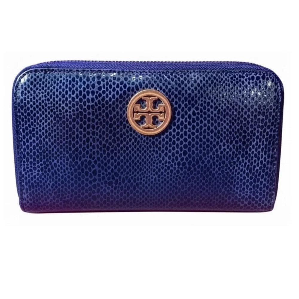 TORY BURCH Python Snakeskin Leather Full Zip Continental Long Wallet, EUC